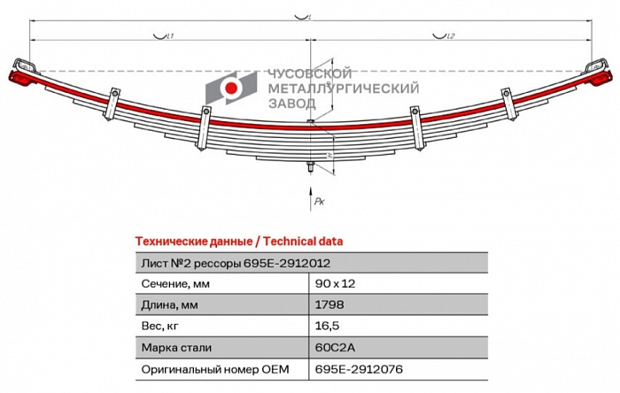 Задний подкоренной рессорный лист №2 ЛАЗ-695Е, М; ЛАЗ-697Е, М; 697Н, 5232