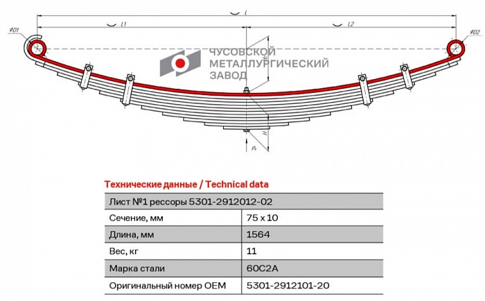 Лист коренной рессорный №1 ЗиЛ 5301 задний