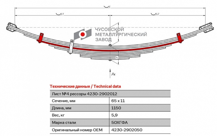 Лист рессорный ПАЗ Аврора №4 передний 4230-2902050